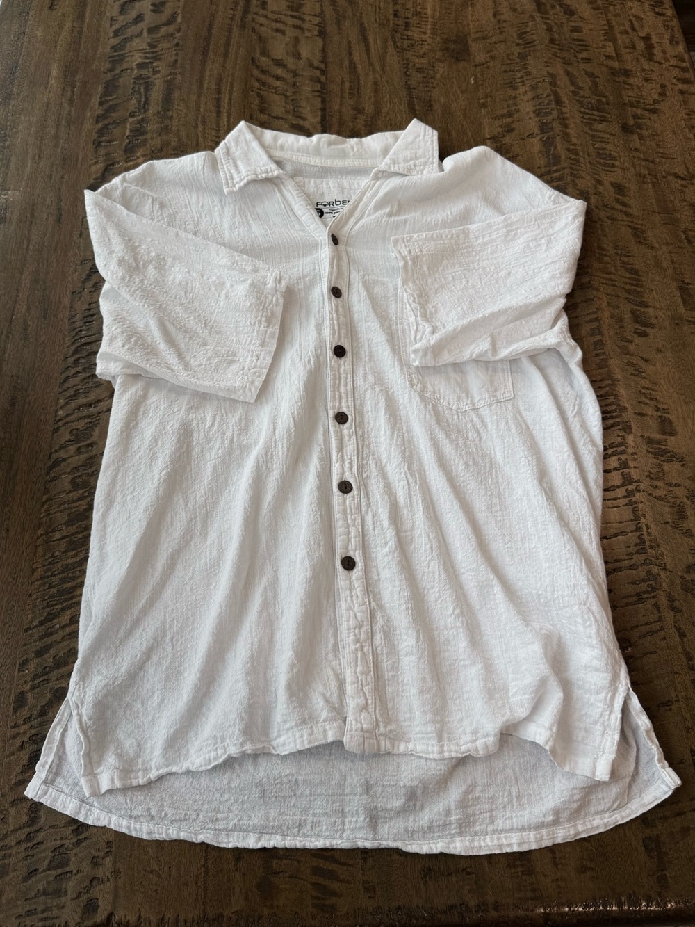 Forber Men's White Short Sleeve Button Up Shirt Small 100% Peruvian Cotton